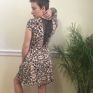 Kimchi Blue mesh cut out pink leopard dress